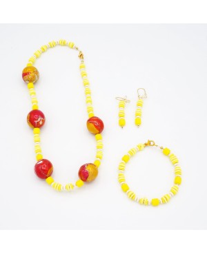 Jewelry set with necklace, bracelet, and yellow and white earrings. Matching sets