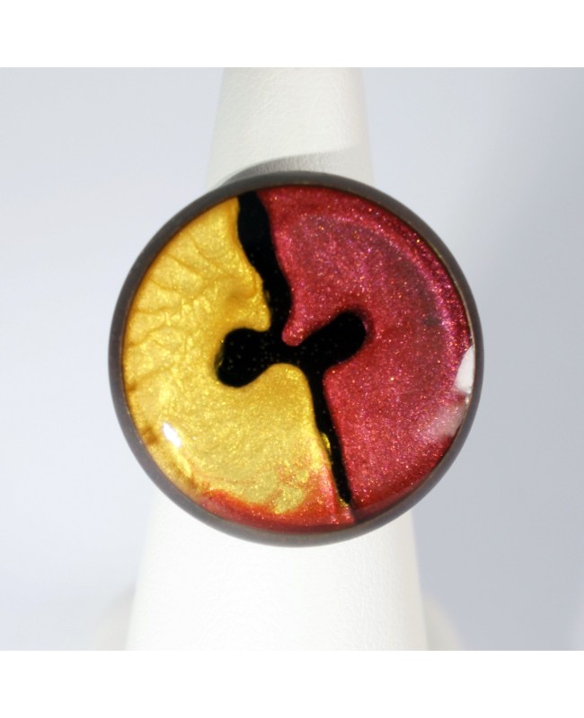 Bague ajustable jaune et rouge