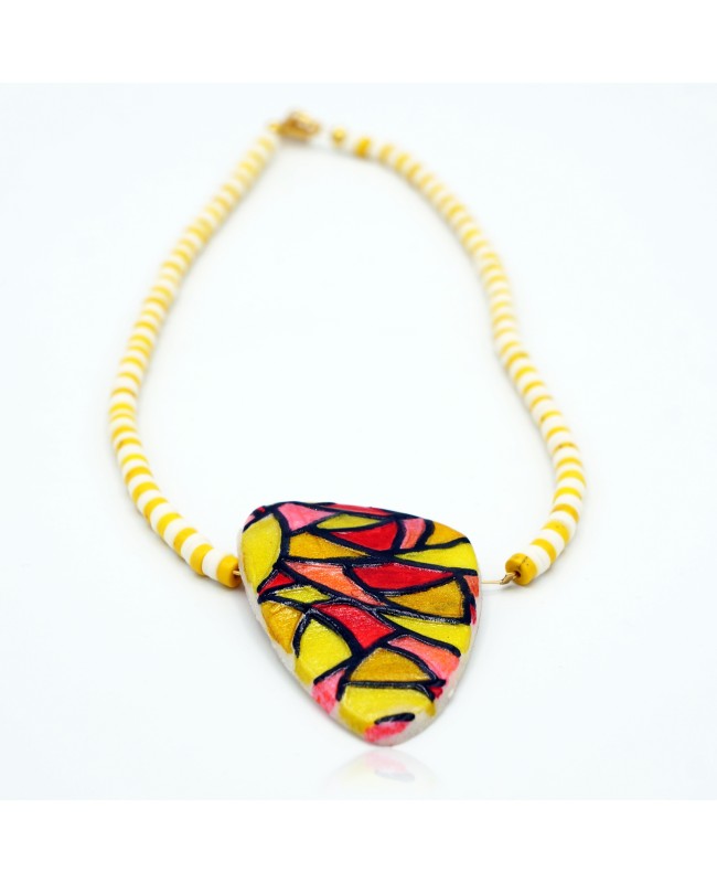 Collier ras-le-cou vitrail jaune, rouge et blanc