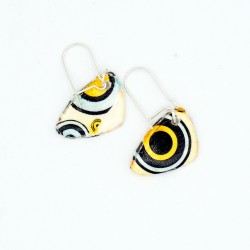 Fancy earrings with multicolored circles.