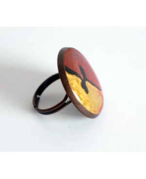 Bague ajustable jaune et rouge Bagues en peinture et résine