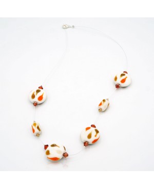 Collier fantaisie blanc, orange et marron Colliers mi-longs