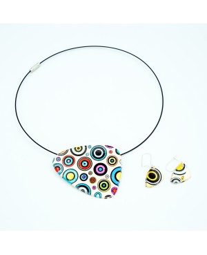 Parure fantaisie collier et boucles d'oreilles cercles multicolores Parures