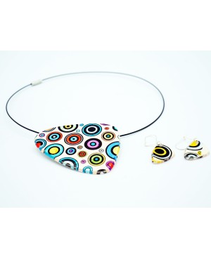 Parure fantaisie collier et boucles d'oreilles cercles multicolores Parures