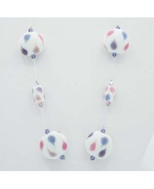 Collier fantaisie blanc, bleu et rose Colliers mi-longs