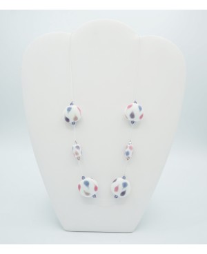 Collier fantaisie blanc, bleu et rose Colliers mi-longs