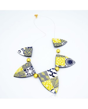 Yellow, grey, blue and white fashion necklace Mid-length necklaces
