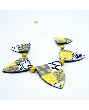 Yellow, grey, blue and white fashion necklace Mid-length necklaces