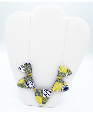 Yellow, grey, blue and white fashion necklace Mid-length necklaces