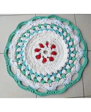 Tapis mandala rouge, blanc et turquoise Tapis au crochet