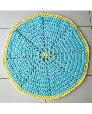 Round Turquoise and Yellow Rug – Recycled Cotton Crochet rug