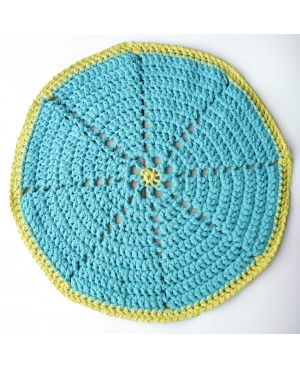 Tapis rond turquoise et jaune - Coton recyclé Tapis au crochet