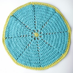 Yellow and turquoise circular rug - Recycled cotton