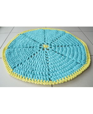 Tapis rond turquoise et jaune - Coton recyclé Tapis au crochet