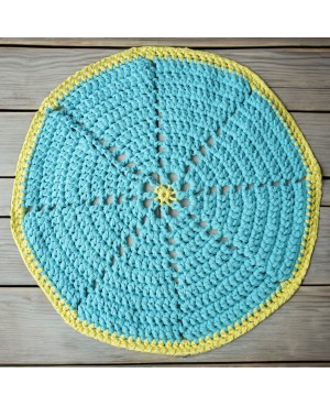 Round Turquoise and Yellow Rug – Recycled Cotton Crochet rug