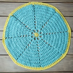 Yellow and turquoise circular rug - Recycled cotton