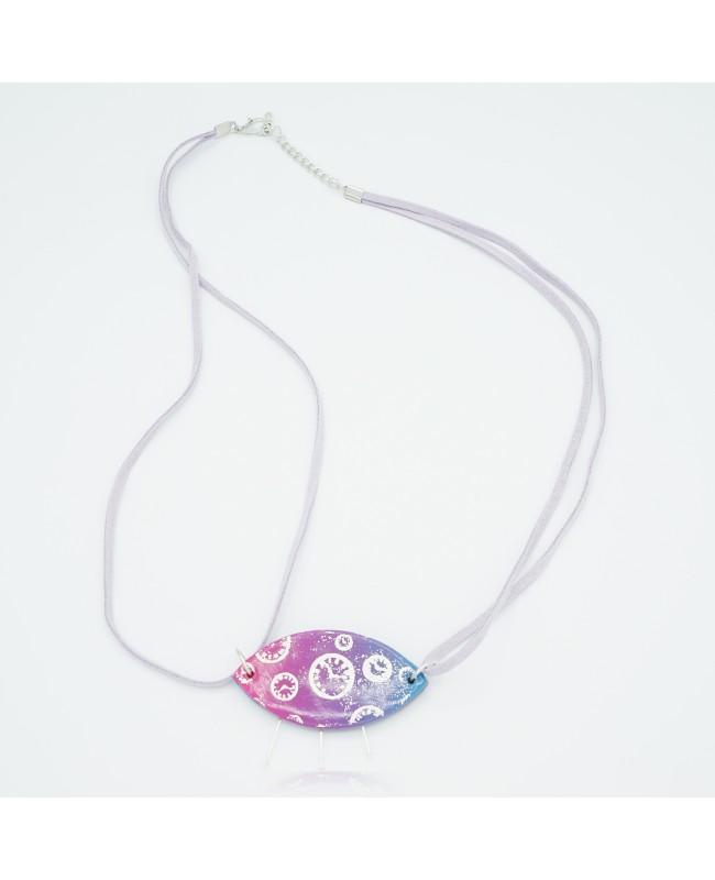 Purple necklace, clocks and antennas Mid-length necklaces