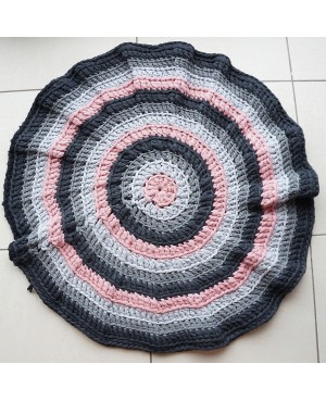 Round gray and pink rug – Recycled cotton Crochet rug