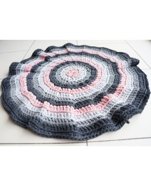 Round gray and pink rug – Recycled cotton Crochet rug