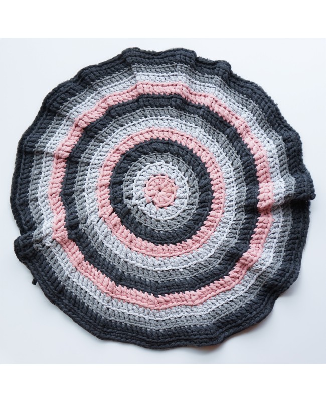 Round gray and pink rug – Recycled cotton Crochet rug