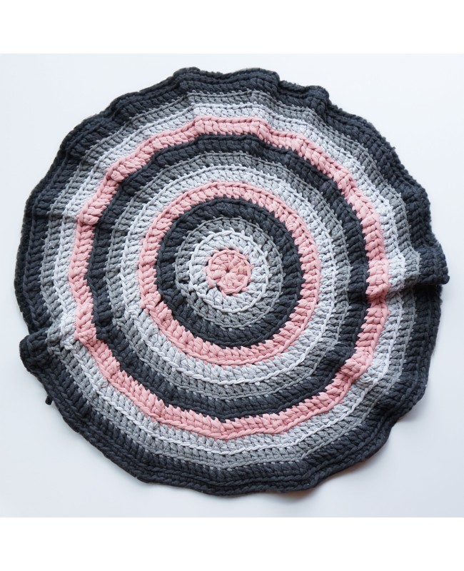 Tapis rond gris et rose - Coton recyclé