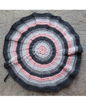 Round gray and pink rug – Recycled cotton Crochet rug