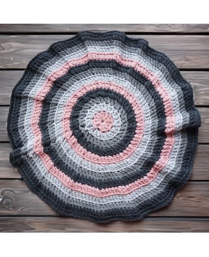 Round gray and pink rug – Recycled cotton Crochet rug