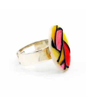Yellow, red, and pink stained glass fashion ring Quirky and polymer clay rings