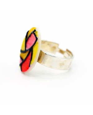 Yellow, red, and pink stained glass fashion ring Quirky and polymer clay rings