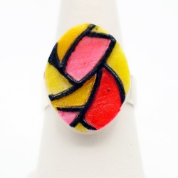 Fancy ring stained glass yellow, red, and pink