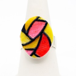 Fancy ring stained glass yellow, red, and pink