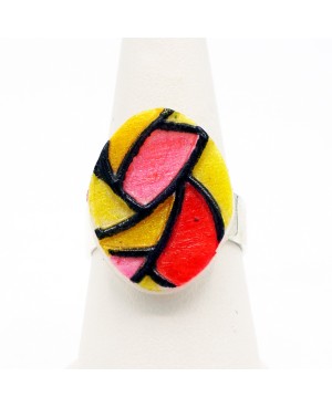 Yellow, red, and pink stained glass fashion ring Quirky and polymer clay rings