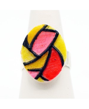 Yellow, red, and pink stained glass fashion ring Quirky and polymer clay rings