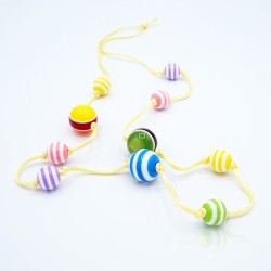 A multicolored necklace with striped beads