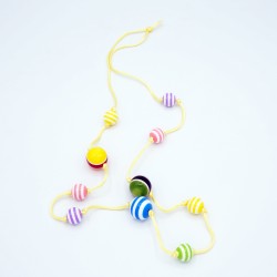 A multicolored necklace with striped beads
