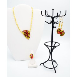 Stained glass jewelry set consisting of a necklace, a ring and earrings.