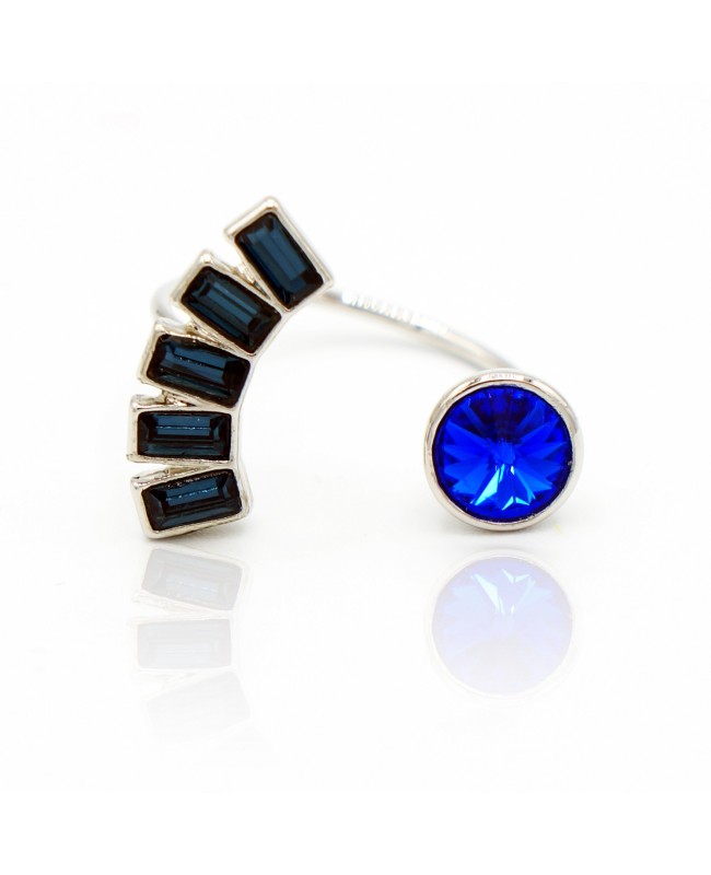 Blue and silver fashion ring Bead and Swarovski crystal rings