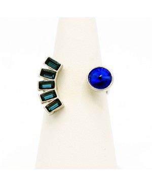 Blue and silver fashion ring Bead and Swarovski crystal rings