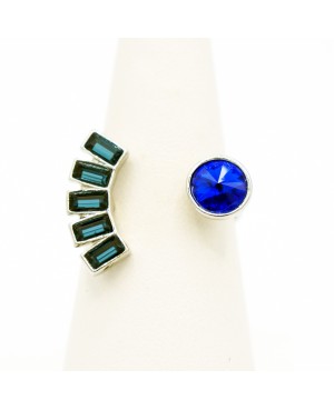 Blue and silver fashion ring Bead and Swarovski crystal rings