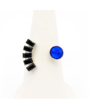 Blue and silver fashion ring Bead and Swarovski crystal rings
