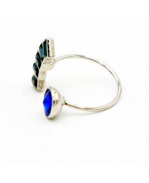 Blue and silver fashion ring Bead and Swarovski crystal rings