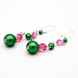 Boucles d'oreilles pendantes roses et vertes