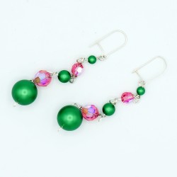 Boucles d'oreilles pendantes roses et vertes