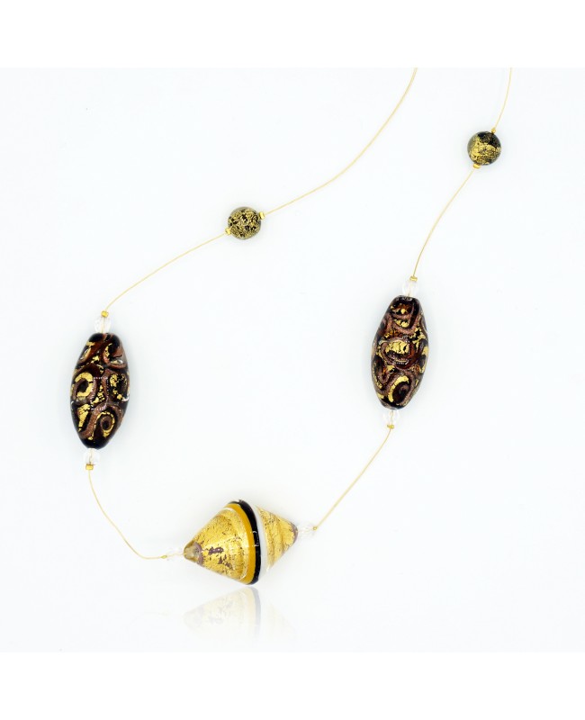 Mid-length fashion necklace in gold and brown Mid-length necklaces