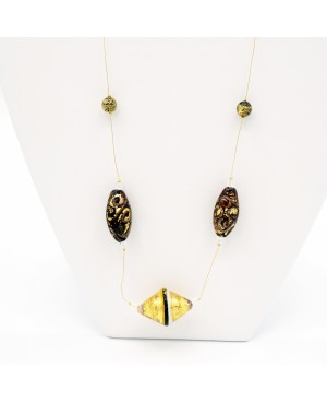 Collier fantaisie mi-long doré et marron Colliers mi-longs