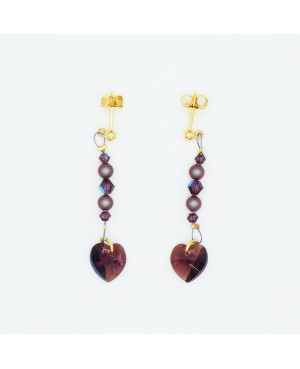 Boucles d'oreilles "coeur" vieux rose support doré Boucles d'oreilles coeur