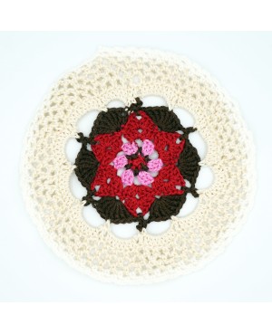 Openwork doily in beige, brown, red, and pink Crochet Doilies