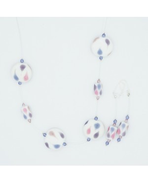 Parure collier et boucles d'oreilles blanc mat, rose et bleu Parures