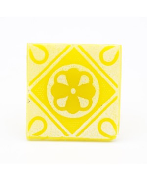 Bague fantaisie carré jaune imitation faïence Bagues gourmandes et en pâte polymère