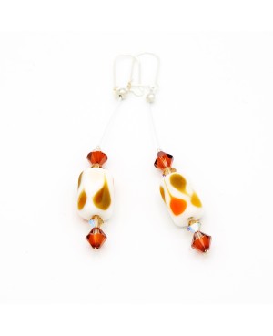 Boucles d'oreilles fantaisie blanc, orange et marron Boucles d'oreilles en perles et cristal